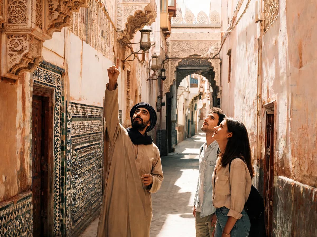 Guide showing travellers the medina architecture